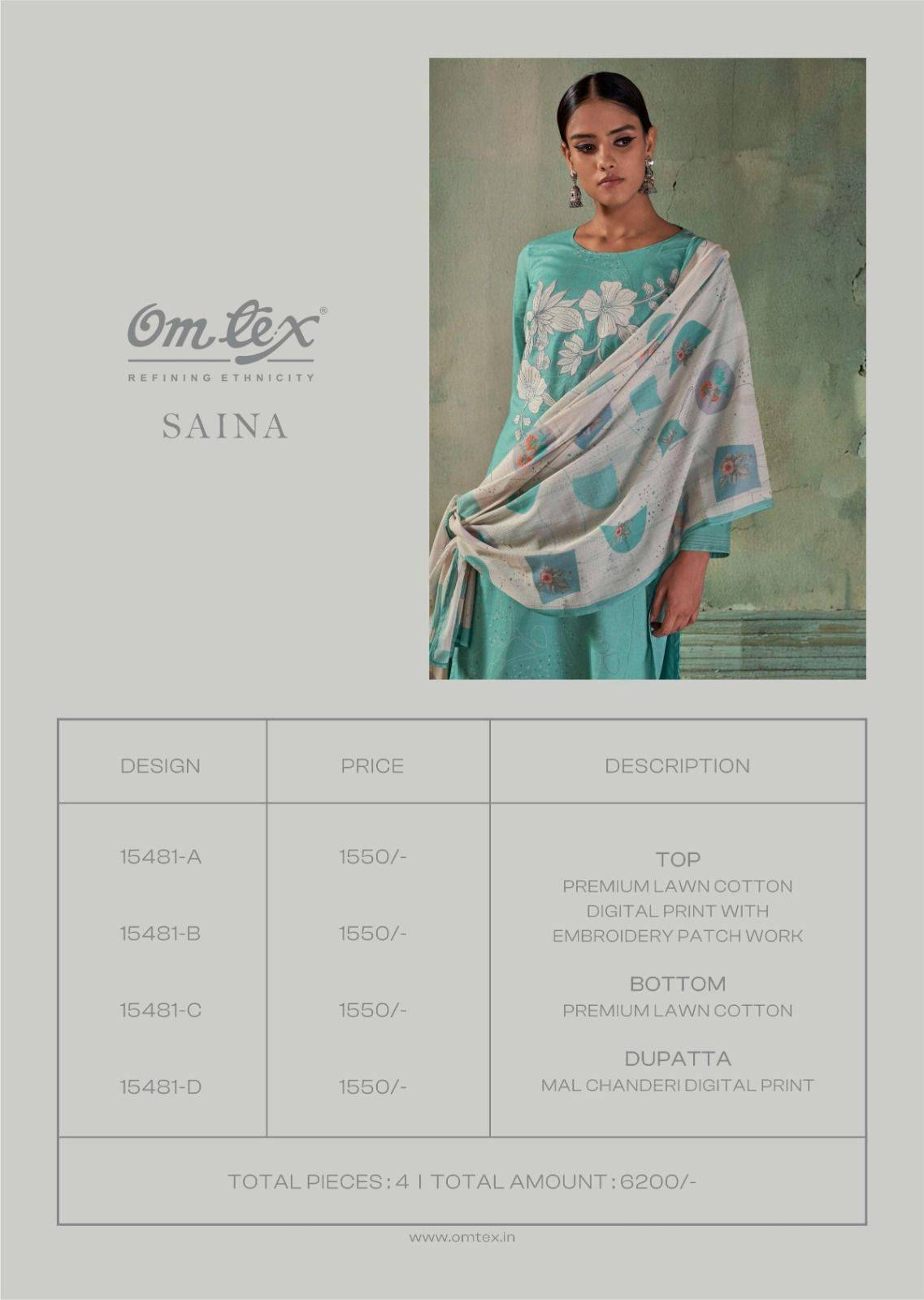 SAINA By OMTEX 15481a TO 15481d series Beautiful Festive Suits Stylish Colorful Fancy Casual Wear PREMIUM LAWN COTTON PRINTED Dresses At Wholesale Price